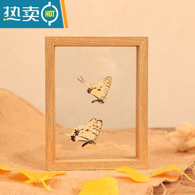 敬平相框摆台木质双面画框装裱8实木玻璃立体7植物标本双面透明框6寸 原木色 8寸[可放15.3*20.5]