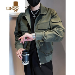 YANXU2023新款感多口袋军绿色工装痞帅外套男春装潮牌飞行员夹克男