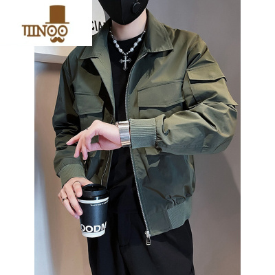 YANXU2023新款感多口袋军绿色工装痞帅外套男春装潮牌飞行员夹克男