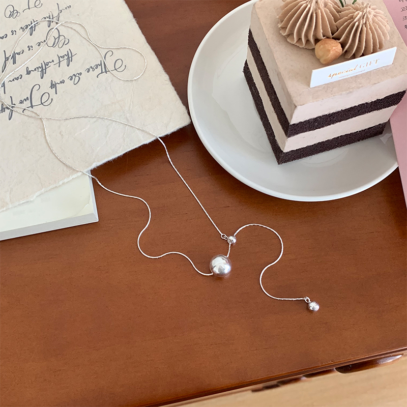 s925纯银圆珠长款毛衣链女秋冬抽拉项链轻奢小众高级感配饰潮送女朋友老婆情人节七夕生日礼物