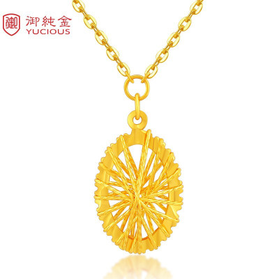 御纯金珠宝黄金吊坠女款99999足金御纯金几何系列线椭圆形套链项链YN012D约3.77-3.82克默认尺寸