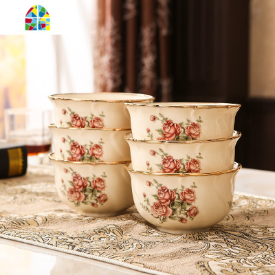 欧式陶瓷碗米饭碗盘金镶边餐具吃饭碗碗筷碗碟套装家用组合 FENGHOU 6英寸方碟(1个装)