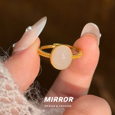 925纯银和田白玉戒指女指环尾戒小众简约个性高级感新款 BCJ3410送女朋友老婆情人节七夕生日礼物