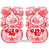 福人福地新年葫芦窗花静电贴大号号新年喜庆春节装饰布置玻璃贴橱窗剪纸贴画新款传统大红贴纸软膜窗花5对装