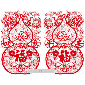 福人福地葫芦窗花大号5对装静电贴玻璃门窗装饰布置玻璃贴橱窗剪纸贴画新款传统大红贴纸软膜原创中国风品质