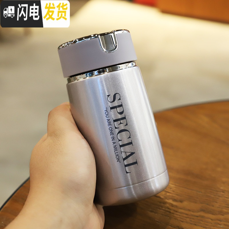 三维工匠超小迷你男女保温杯便携学生潮流水杯防漏过滤网泡茶不锈钢水瓶子 707珠光灰230送杯刷