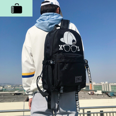 背包男双肩包ins时尚潮流休闲简约帆布旅行包韩版高中大学生书包NEW LAK B118黑+挂件常规款45*35*15cm