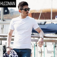 HLCOMAN夏装男士修身白色短袖T恤韩国潮流圆领休闲半袖t恤韩版打底衫