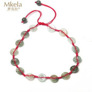梦克拉 Mkela 翡翠铜钱扣脚链女款 步步高升 手工编织 复古简约 冰糯种 手链 翡翠 送恋人 女士 军绿色