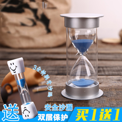 古达儿童防摔时间30分钟创意礼物沙漏计时器个性简约现代家居装饰摆件银盖绿沙-15分钟