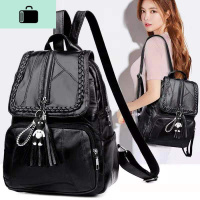 双肩包女背包时尚大容量休闲旅行包书包女韩版流苏女士包网红新款NEW LAKE