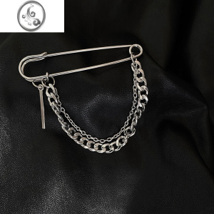 JiMi韩国ins潮原宿风链条胸针男女街头时尚金属别针西服装饰个性饰品 回形针链条胸针 均码