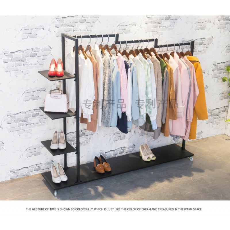 三维工匠服装店衣架展示架鞋包挂衣服架子移动落地男女装店货架侧挂服装架晾晒架 白色长100*宽36*高150送轮子+扳手