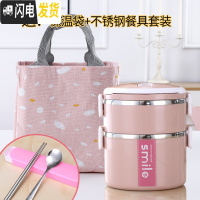三维工匠不锈钢学生饭盒女便当盒可爱1人便携保温上班族少女心中学生防烫 北欧粉1.7(新款套装)