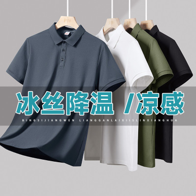 翻领冰感速干T恤夏季短袖polo衫透气纯色体恤青年打底外穿男上衣