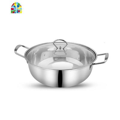 加厚304不锈钢锅火锅双耳汤锅平底不粘煮锅大容量家用电磁炉锅具 FENGHOU 单底款28cm(2-4人)