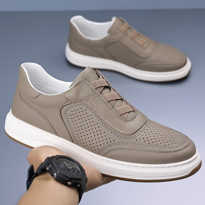 头层牛皮夏季新款男士凉鞋真皮休闲打孔鞋子镂空透气皮鞋男款男鞋