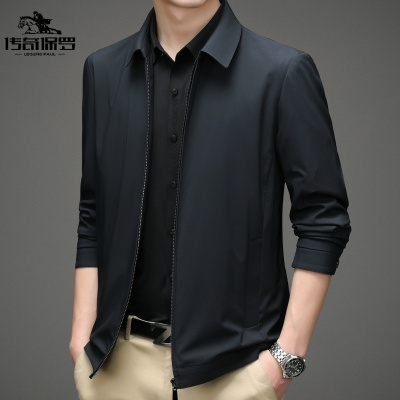 传奇保罗（CHUANQIBAOLUO）中年男士夹克2021年春季新款翻领茄克衫爸爸装修身上衣外套