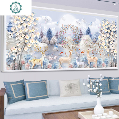 蒙娜丽莎十字绣2019新款线绣客厅麋鹿刺绣自己绣手工满绣大幅欧式封后印花大格4股绣棉线-210*90cm