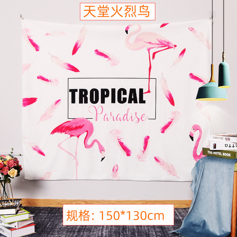 北欧挂布布料 背景布背景墙布民宿房间布置装饰布艺床头布 天堂火烈鸟-150*130cm/收藏加购送USB款彩灯