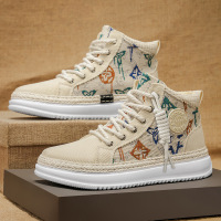 透气灯芯绒滑板鞋高帮厚底增高运动风休闲鞋秋冬季男鞋青年潮鞋子