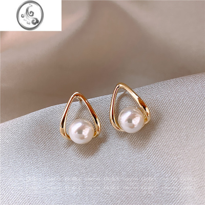 JiMi珍珠耳钉女银银针小众设计感轻奢耳环2023年新款潮气质高级耳饰品