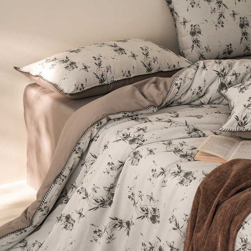 复古高级感~A版色织棉麻提花被套B版全棉磨毛加厚秋冬季保暖床品