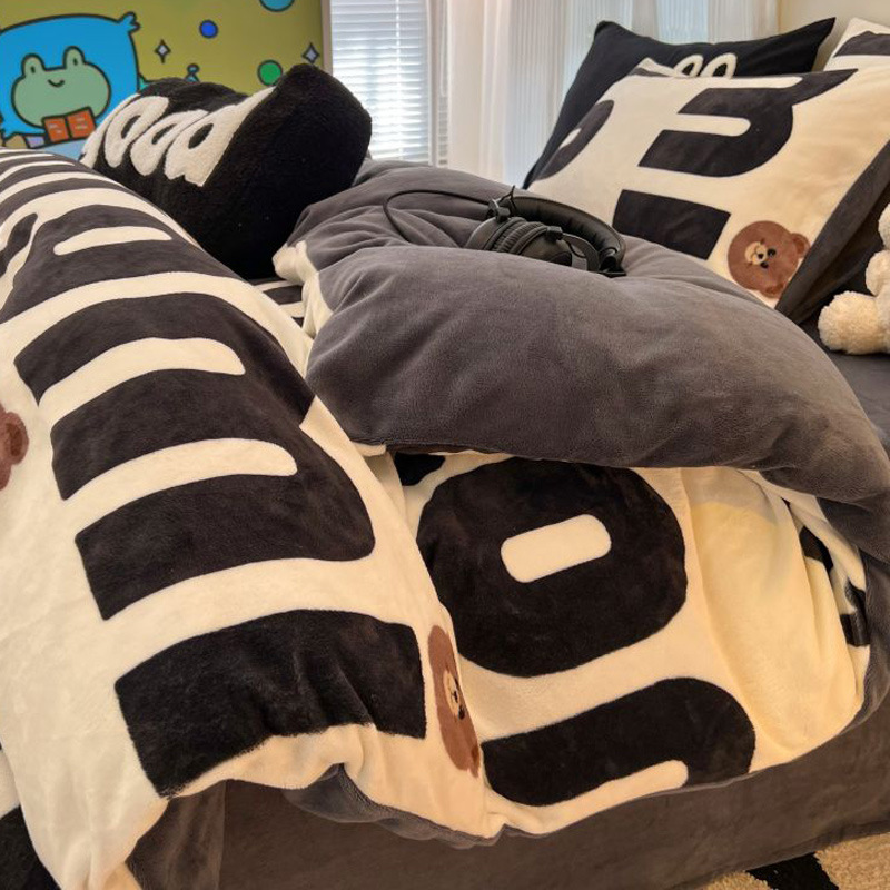 冬季加厚牛奶绒四件套2026新款双面加绒珊瑚绒被套床单三件套_843