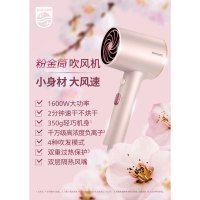 飞利浦(PHILIPS)吹风机大功率电吹风千万负离子恒温护发多档调节家用小身材大风力送女友礼物BHD321/55粉金筒