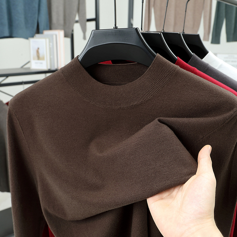 秋冬季男士半高领毛衣男高品质纯色休闲百搭针织打底衫上衣