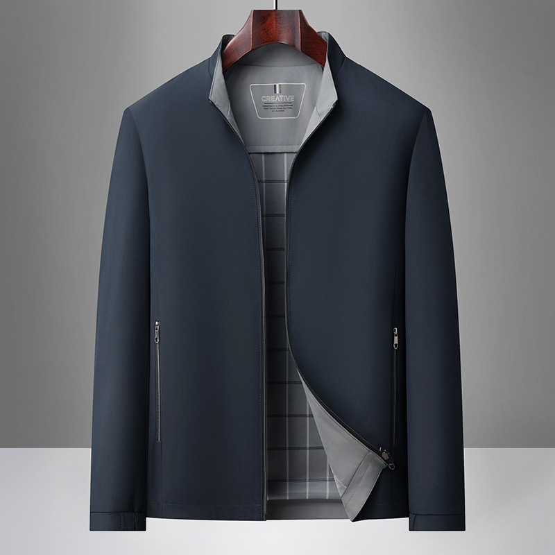 秋季新款中年爸爸商务夹克男立领休闲拉链保暖行政男士外套