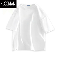 HLCOMAN新款冰丝短袖t恤男士宽松大码半袖体恤白色纯色打底衫 潮