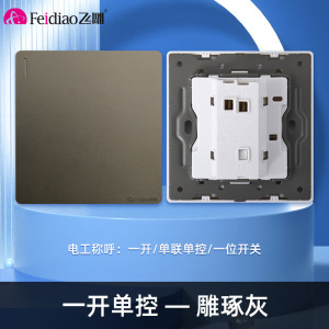 飞雕(FEIDIAO)开关插座86型家用暗装 超大面板钢支架 雕琢系列电源墙壁开关面板 雕琢灰一开单控