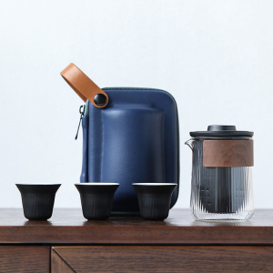 苏氏陶瓷(SUSHI CERAMICS)旅行茶具套装 经纬禅黑便捷功夫茶具 快客杯玻璃公杯陶瓷茶杯带便携包
