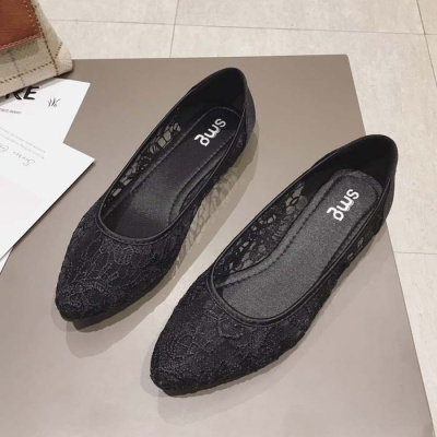 2021春夏季新款大码女鞋镂空凉鞋舒适透气上班网面工鞋尖头平底鞋