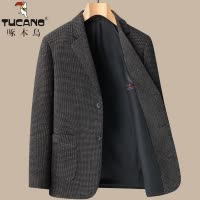 啄木鸟毛呢小西装男士爸爸秋装呢子外套秋冬季中老年人西服男上衣