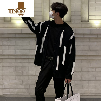 YANXU男士冬季流行时尚休闲开衫长袖针织衫帅气潮流潮牌宽松单排扣毛衣