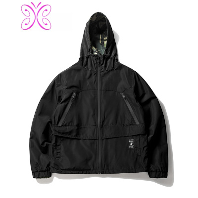 YUANSU冬季加厚迷彩连帽潮牌男双面穿休闲潮流风衣夹棉防风外套潮风衣