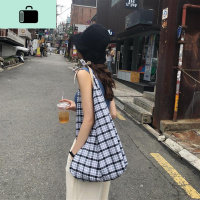 别致的绑带蝴蝶结帆布包 韩版百搭休闲大容量格子包包女学生NEW LAKE 图片色黑白格女手包