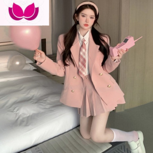 七斓纯欲系少女学院风套装JK制服西装短外套百褶半身裙小个子两三件套