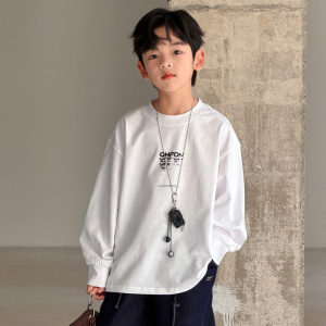 儿童男童春秋款长袖白色T恤2026新款春装内搭打底衫体恤上衣t