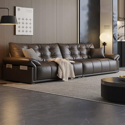 虔度真皮沙发头层牛客厅小户型直排简约意式轻奢现代皮艺沙发