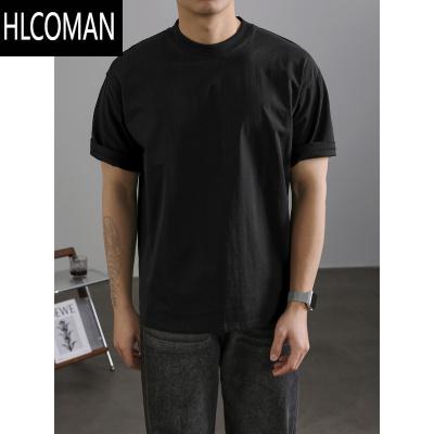 HLCOMAN 潮男都市通勤男士高级感短袖T恤纯色精梳棉凉感夏天舒适上衣