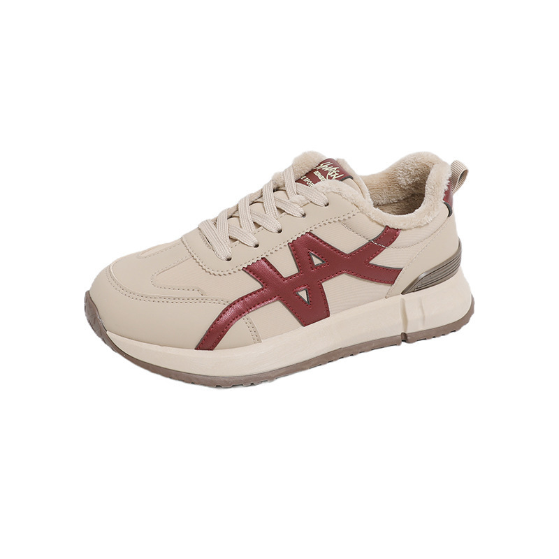 加绒厚底皮面运动鞋新款鞋百搭时尚轻便防滑软底老爹鞋