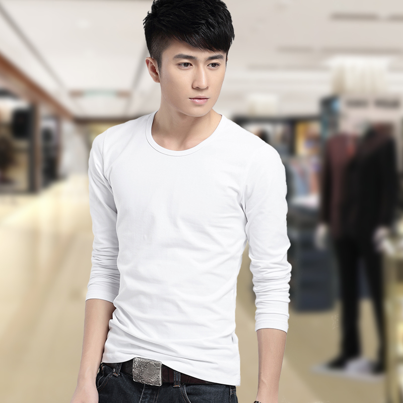 SUNTEK男士长袖T恤男打底衫色圆领白色加绒加厚体恤保暖季男装上衣服T恤
