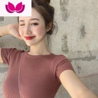 七斓夏季2023新款牛油果绿短袖t恤女上衣修身紧身冰丝针织衫薄泫雅风