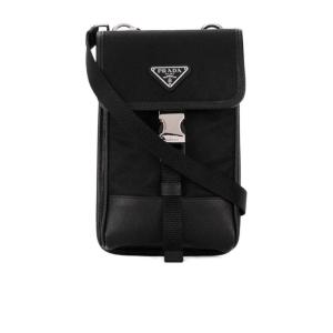 普拉达(PRADA)男士多功能商务休闲百搭织物皮革单肩斜挎包 黑色