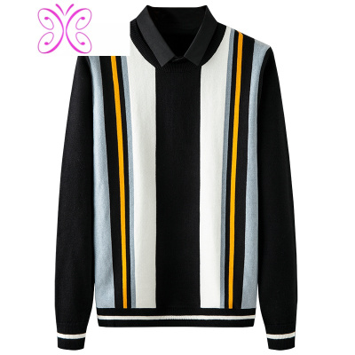 YUANSU假两件毛衣男冬季新款衬衫领带领针织衫潮厚款保暖外穿条纹上衣毛衣