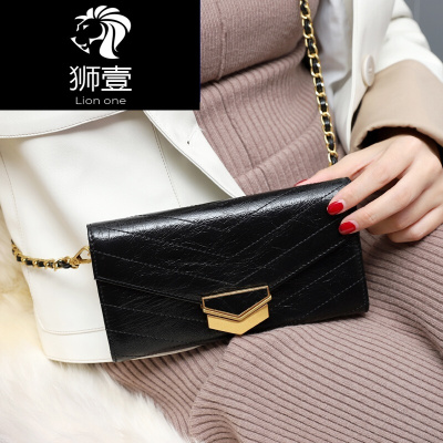 狮壹（Lionone）轻奢品牌19春款欧美新款包真皮链条小包女V纹单肩小方包斜挎牛皮手拿包
