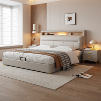 欧梵森轻奢奶油风真皮床主卧高端双人大床现代简约多功能夜灯储物床婚床